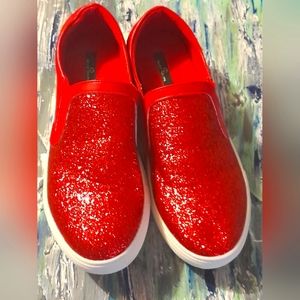 Red sparkly sneaker